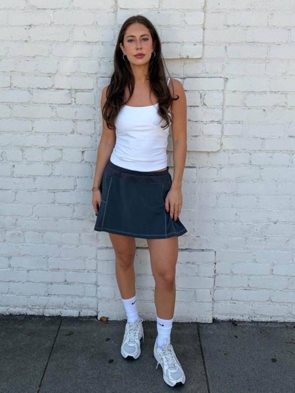 Athleta gray accordion tennis skirt w/ built in shorts size L #tennis #athletic